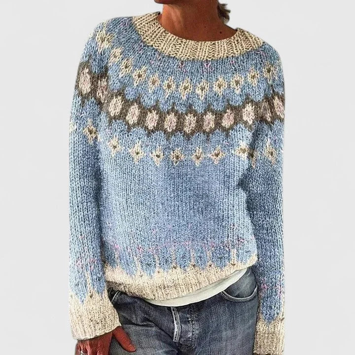 Fair Isle Pattern Knit Crew Neck Sweater