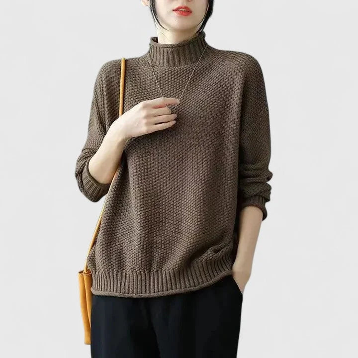 Women's Knit Turtleneck Sweater with Textured Body
