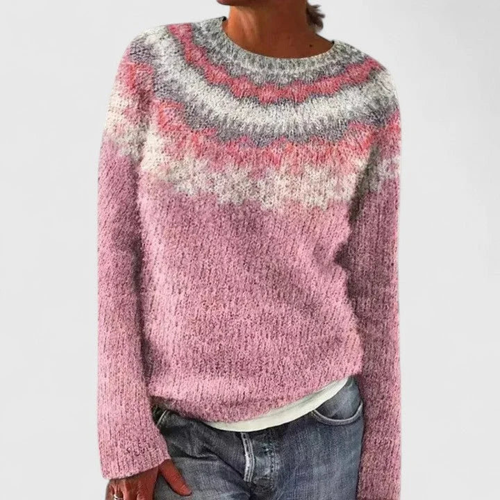 Fair Isle Pattern Knit Crew Neck Sweater