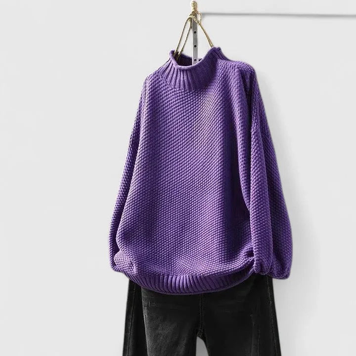 Women's Knit Turtleneck Sweater with Textured Body