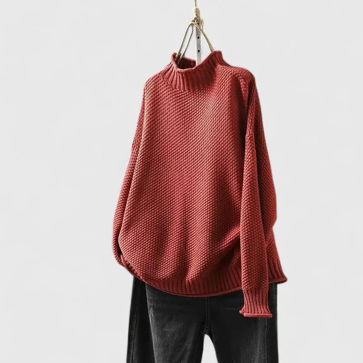 Women's Knit Turtleneck Sweater with Textured Body