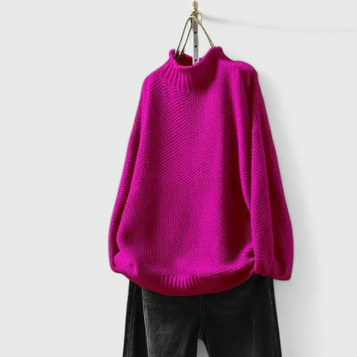 Women's Knit Turtleneck Sweater with Textured Body
