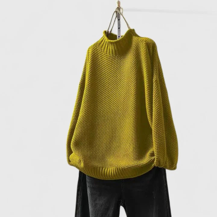 Women's Knit Turtleneck Sweater with Textured Body