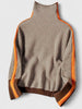 High-Collar Contrast Stripe Sweater