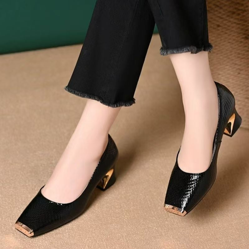 Snakeskin-Print Pumps with Square Toe