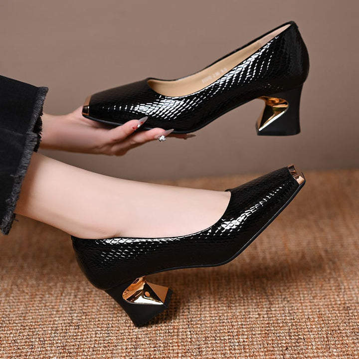 Snakeskin-Print Pumps with Square Toe
