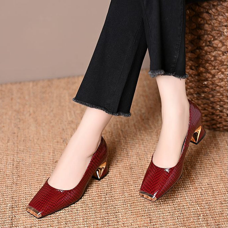 Snakeskin-Print Pumps with Square Toe
