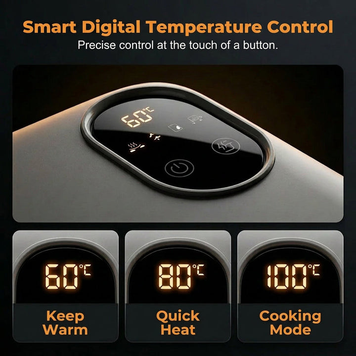 Cordless self-heating electric lunchbox with stainless-steel insert