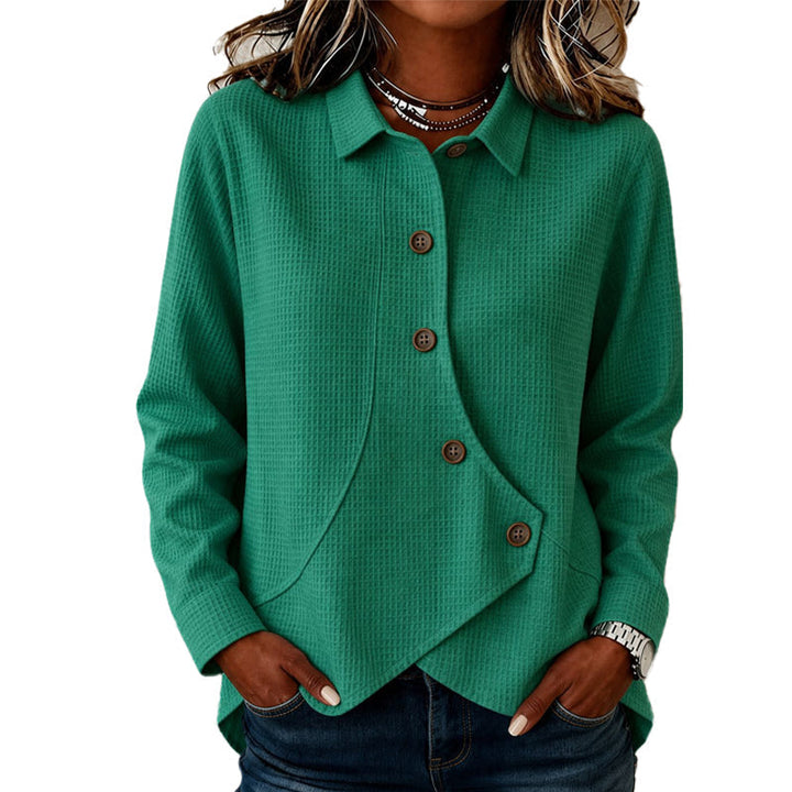 Women's Sweater with Button Placket and Asymmetric Hem