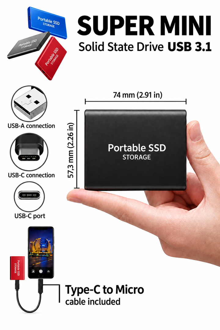 External SSD 128 TB Compact and Fast Portable Drive