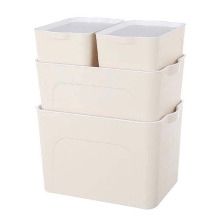 Stackable Plastic Storage Bin and Container with Lid Integrated Handles and Nestable Design