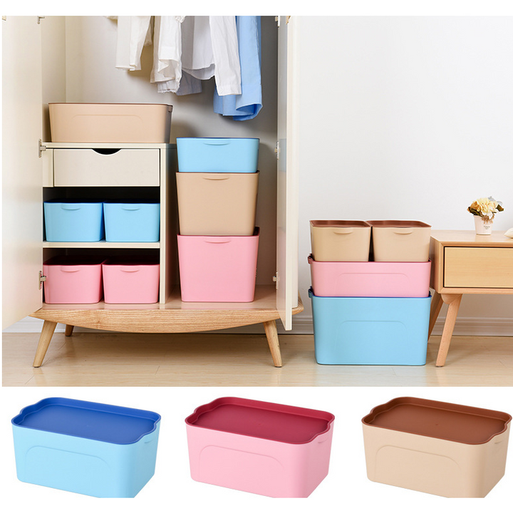 Stackable Plastic Storage Bin and Container with Lid Integrated Handles and Nestable Design