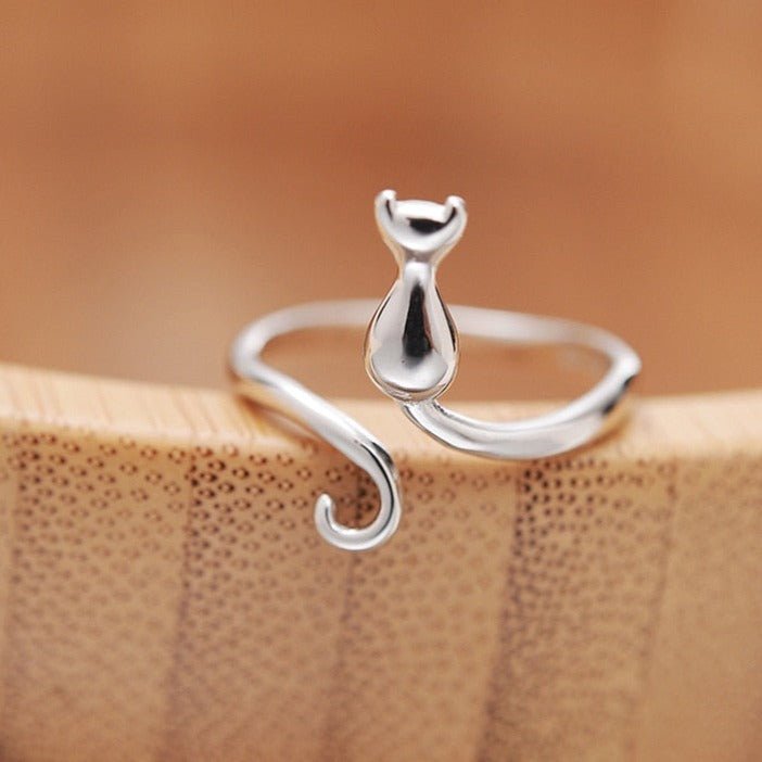 Stainless steel cute cat ring