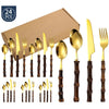 Stainless Steel Cutlery and Flatware Set with Bamboo Handle 24-Piece Dining Silverware