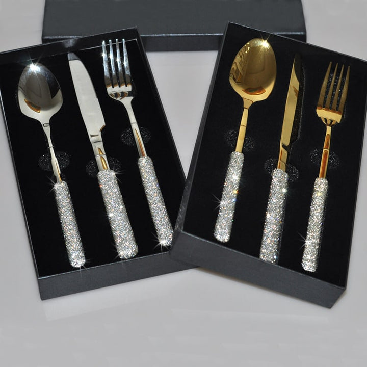 Stainless Steel Flatware Set with Rhinestone Encrusted Handles 18/10 Service for 12