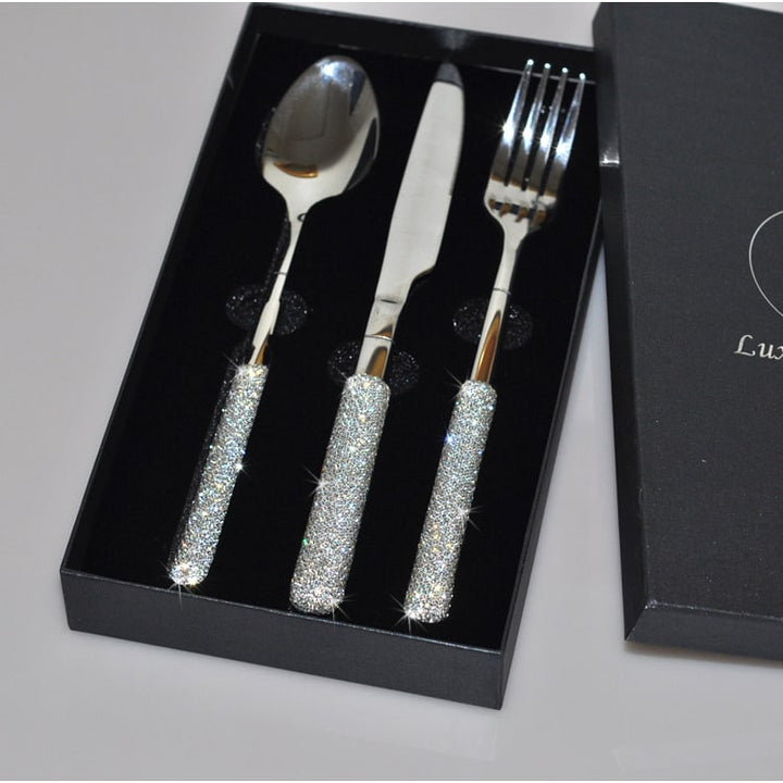 Stainless Steel Flatware Set with Rhinestone Encrusted Handles 18/10 Service for 12