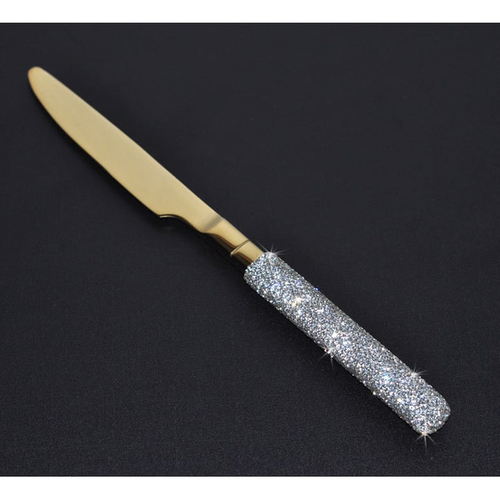 Stainless Steel Flatware Set with Rhinestone Encrusted Handles 18/10 Service for 12