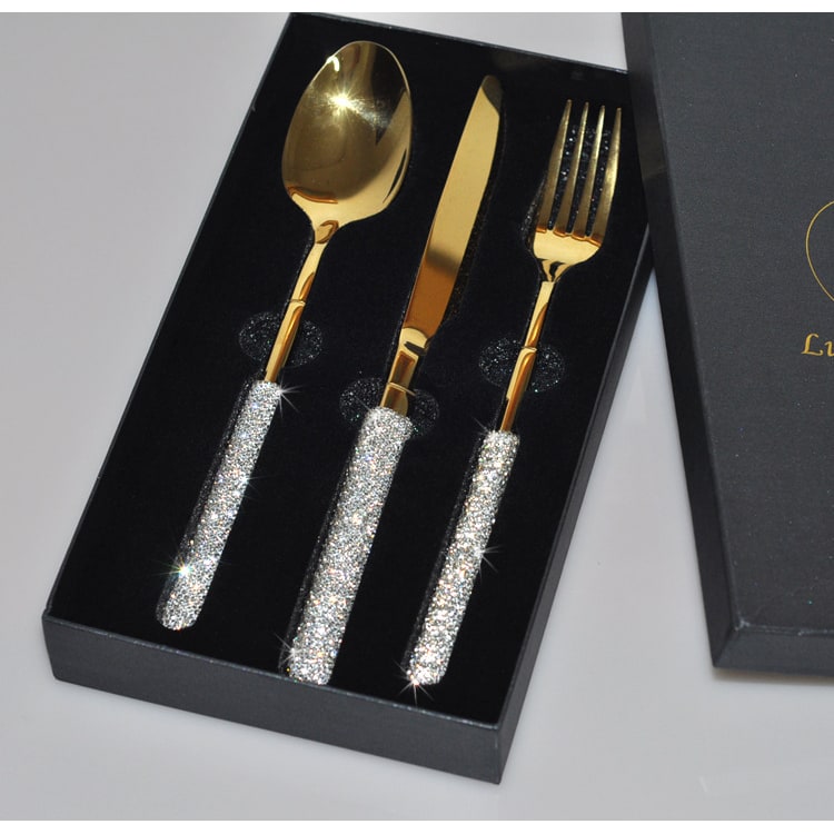 Stainless Steel Flatware Set with Rhinestone Encrusted Handles 18/10 Service for 12