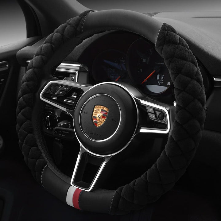 Steering Wheel Cover with Plush Quilted Diamond Pattern and Textured Grip for Car 38cm Round