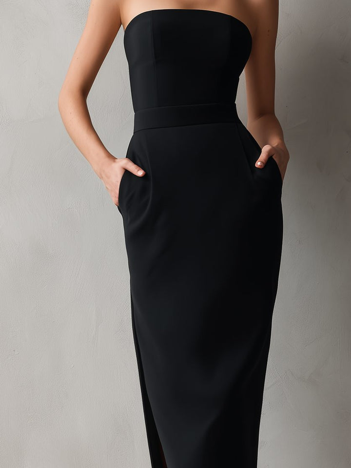 Strapless Midi Dress with Pockets for Women