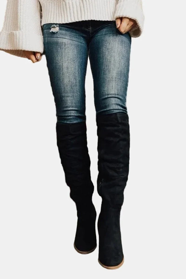 Stretch Over-the-Knee Block Heel Boots