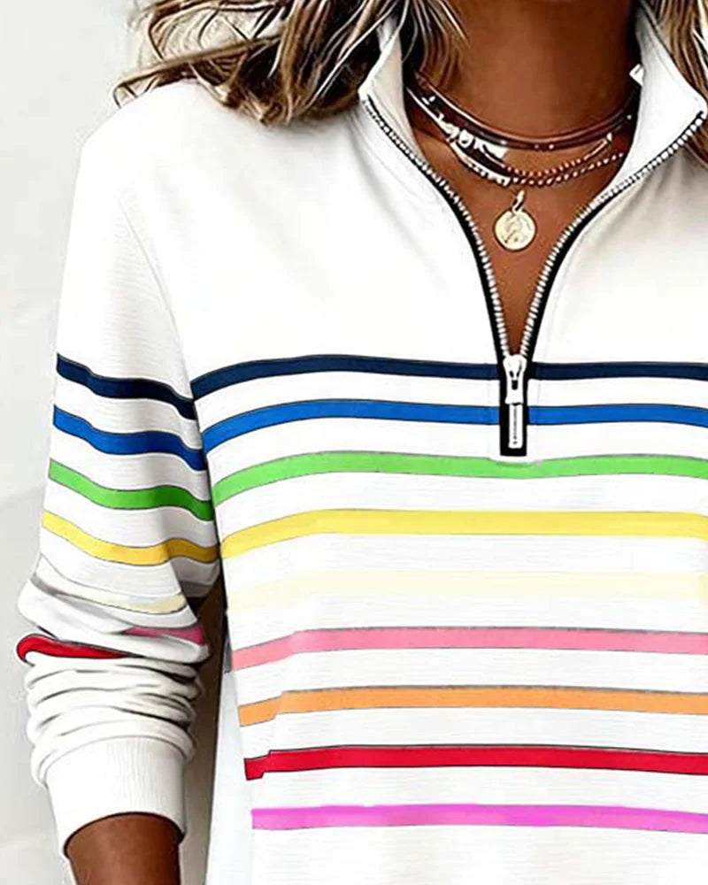 Striped Half-Zip Sweatshirt