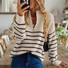 Striped Ribbed Half-Zip Sweater for Women