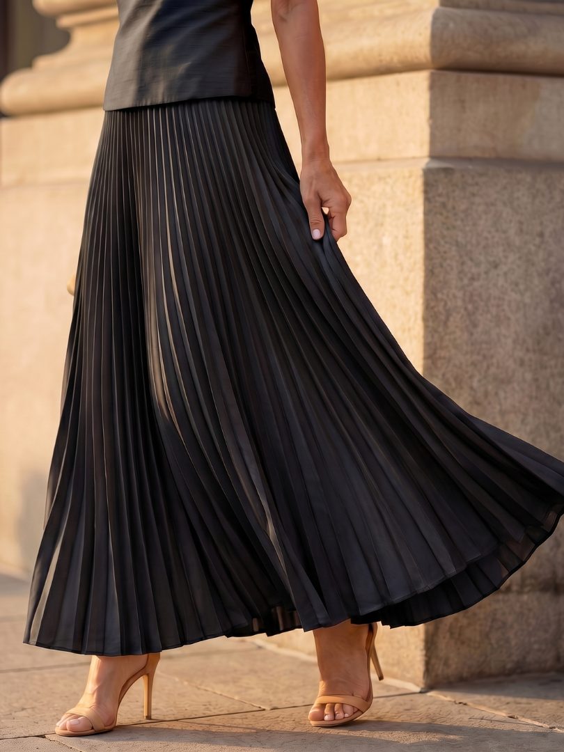 Pleated Midi Skirt Set with Structured Bodice for Women