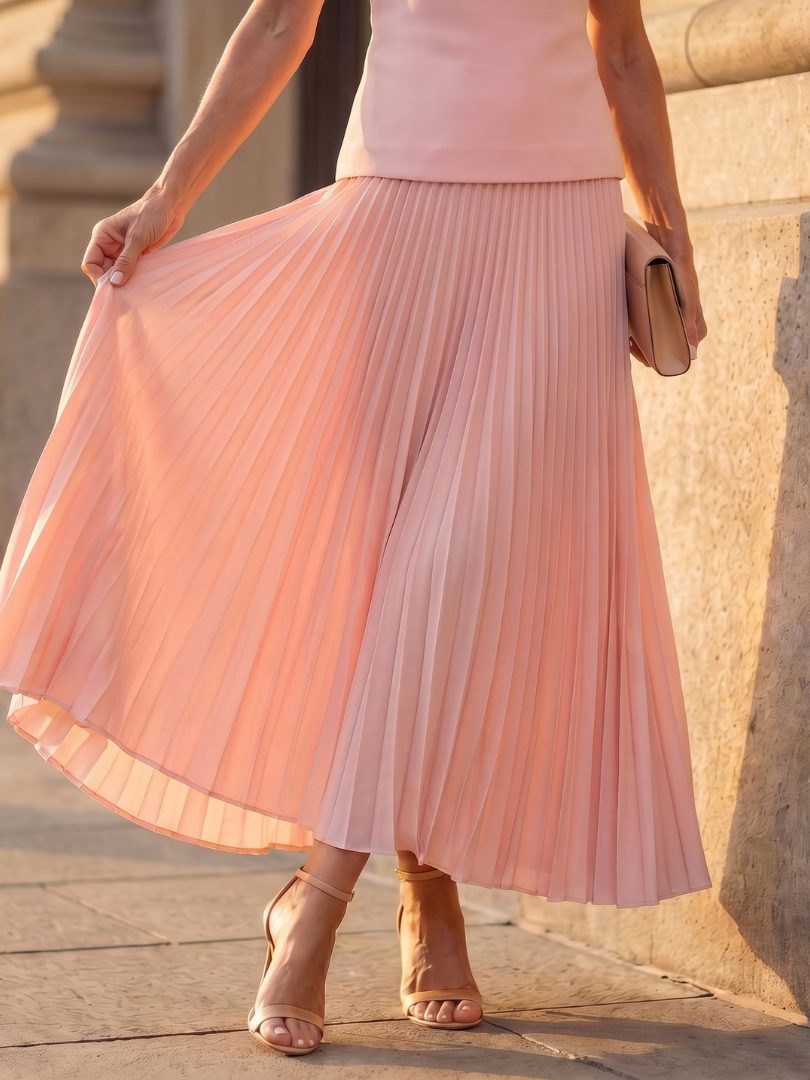 Pleated Midi Skirt Set with Structured Bodice for Women