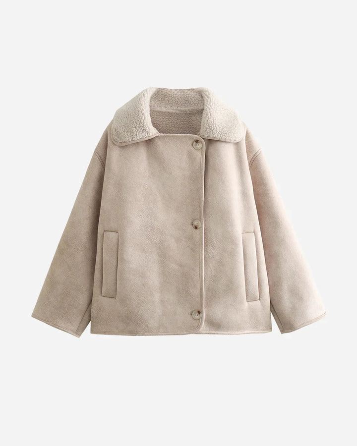 Suede Double-Breasted Jacket with Notch Lapel