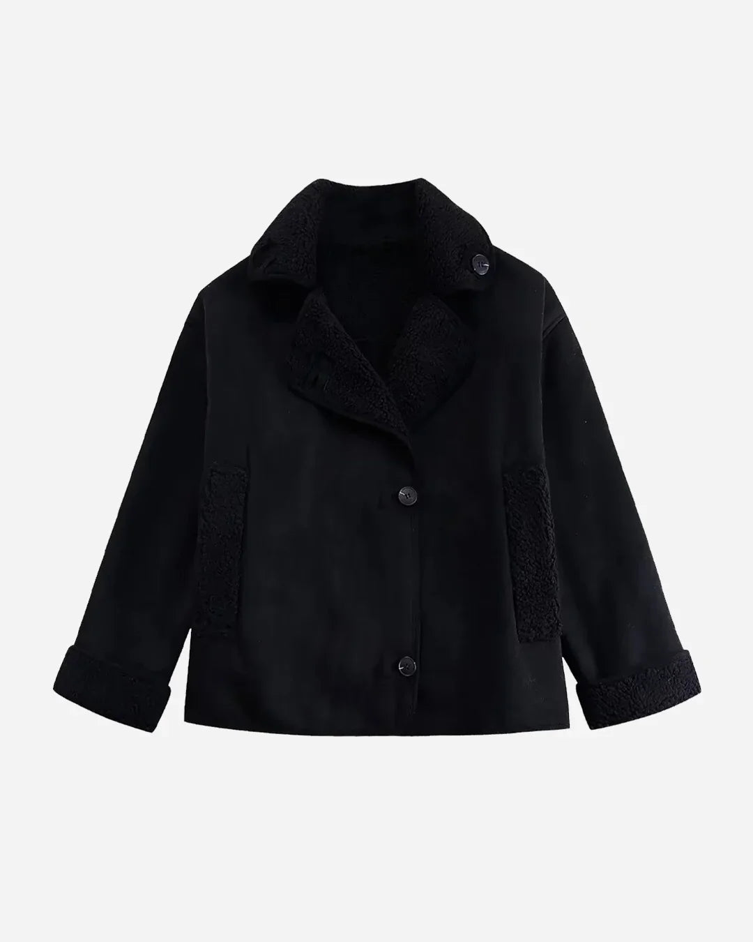 Suede Double-Breasted Jacket with Notch Lapel