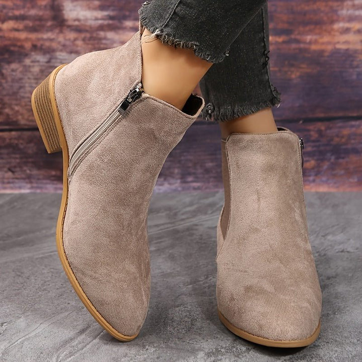 Suede Block Heel Ankle Boots with Zip for Women