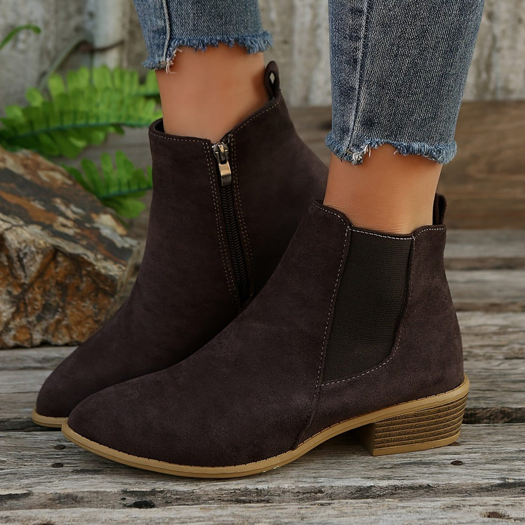 Suede Block Heel Ankle Boots with Zip for Women