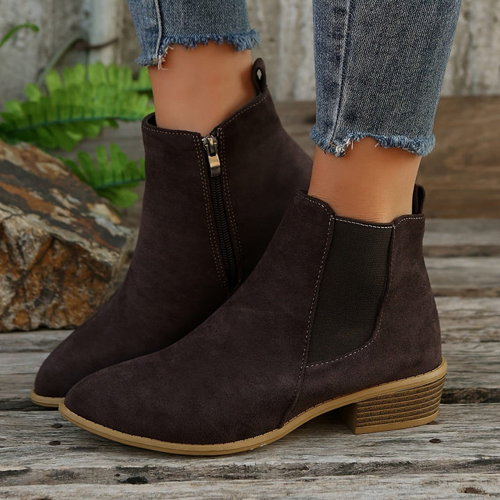 Suede Block Heel Ankle Boots with Zip for Women