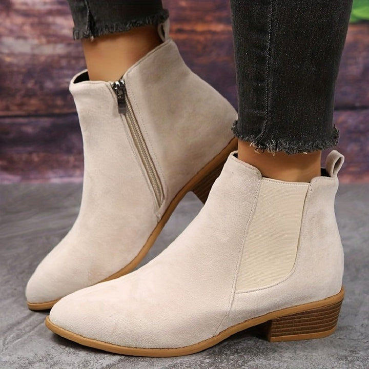 Suede Block Heel Ankle Boots with Zip for Women