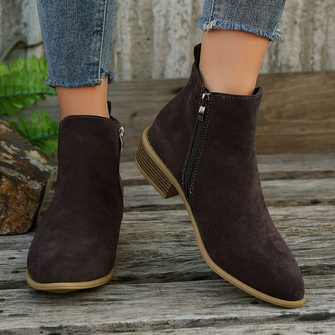 Suede Block Heel Ankle Boots with Zip for Women