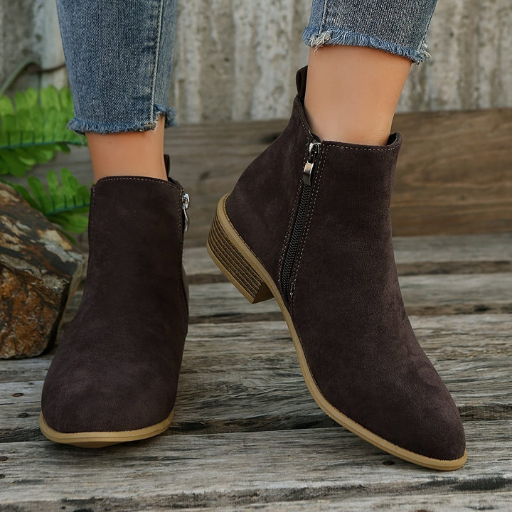Suede Block Heel Ankle Boots with Zip for Women