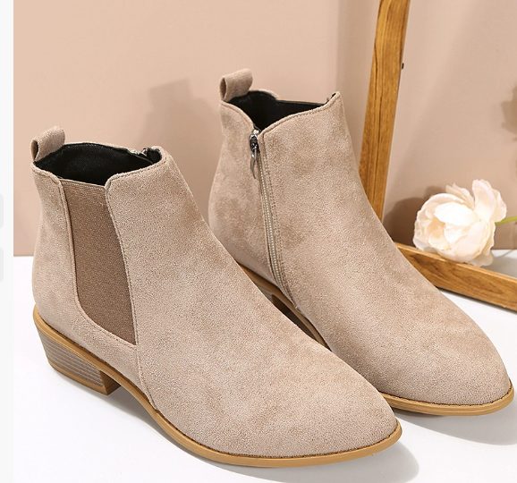 Suede Block Heel Ankle Boots with Zip for Women