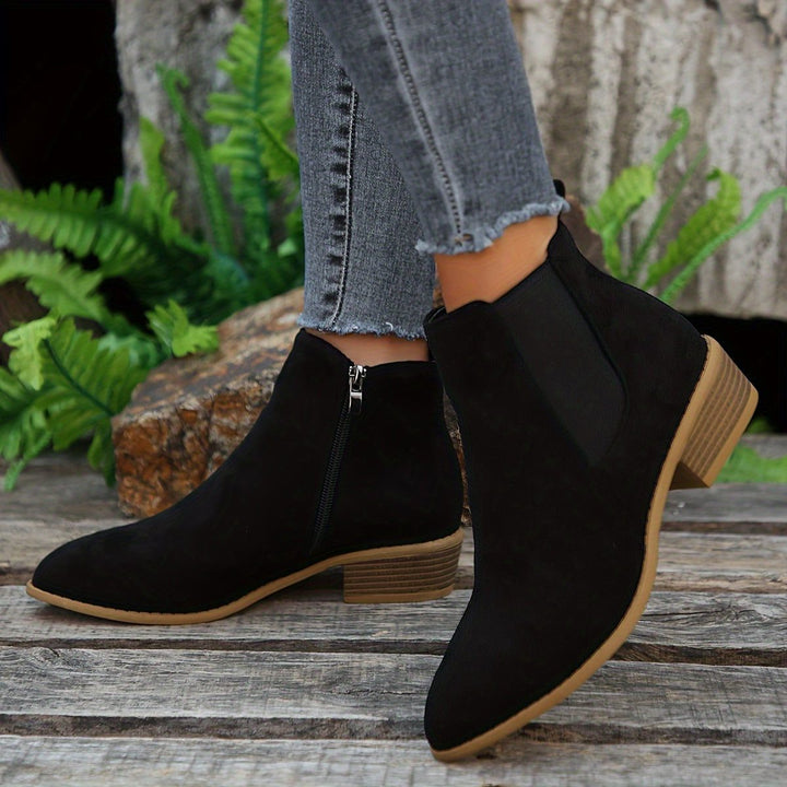 Suede Block Heel Ankle Boots with Zip for Women