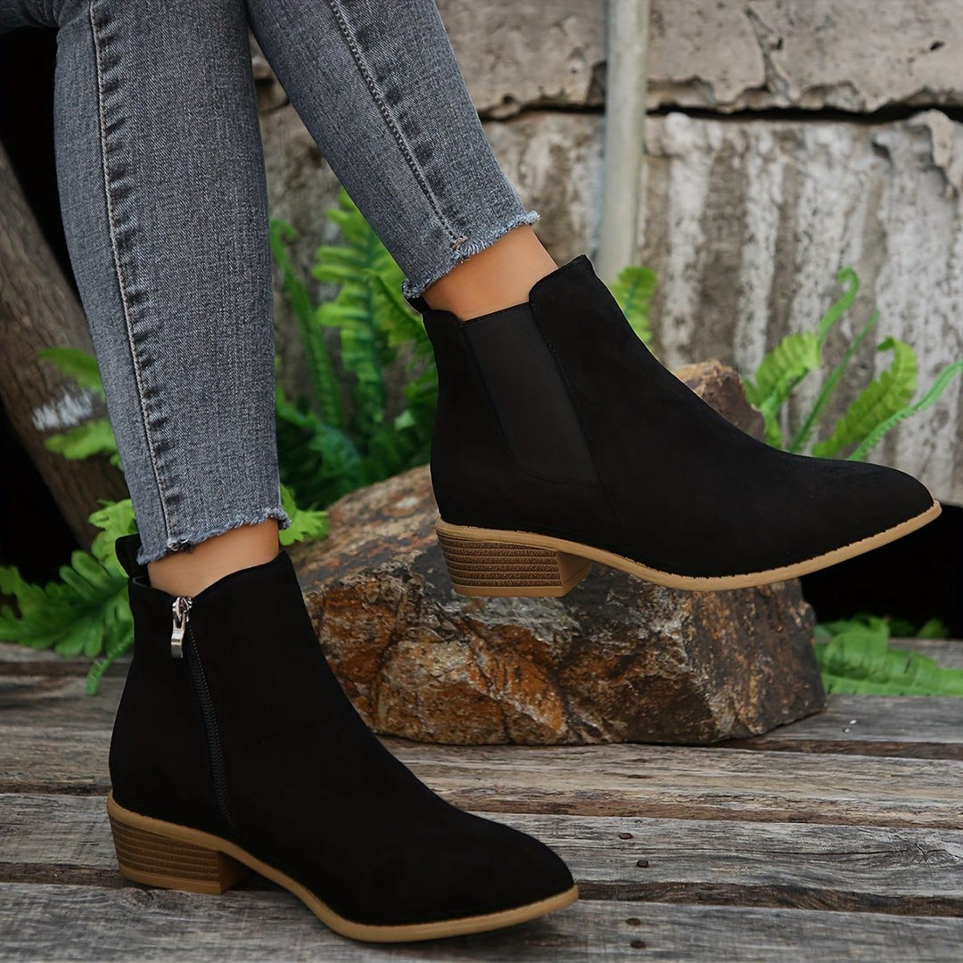 Suede Block Heel Ankle Boots with Zip for Women