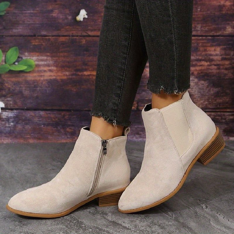 Suede Block Heel Ankle Boots with Zip for Women