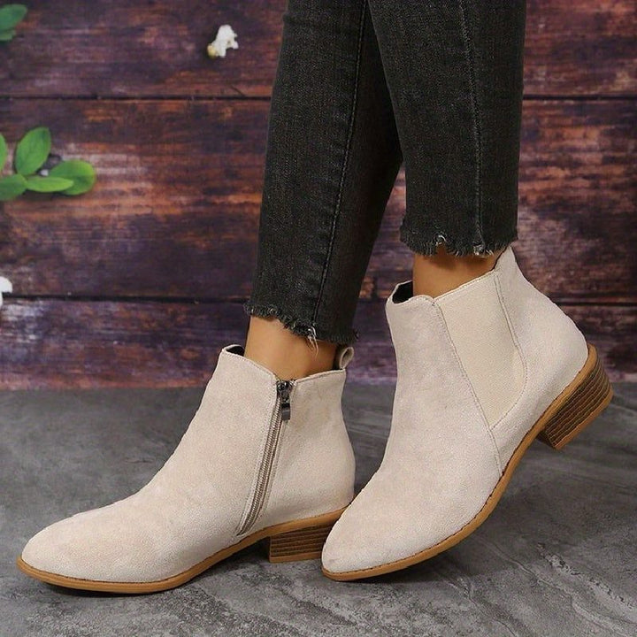 Suede Block Heel Ankle Boots with Zip for Women