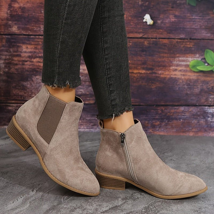 Suede Block Heel Ankle Boots with Zip for Women