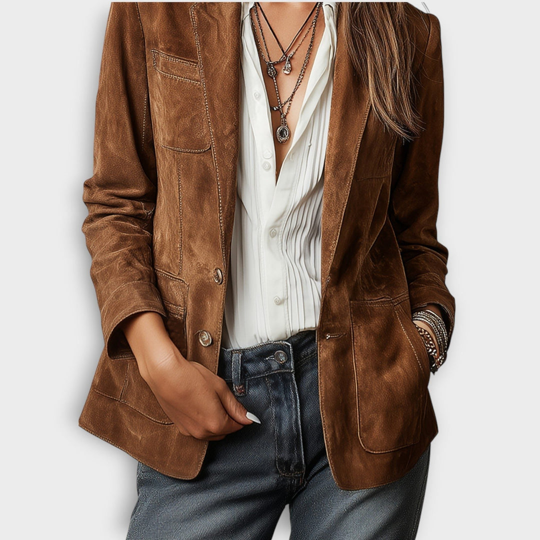 Suede Blazer with Button-Front for Women