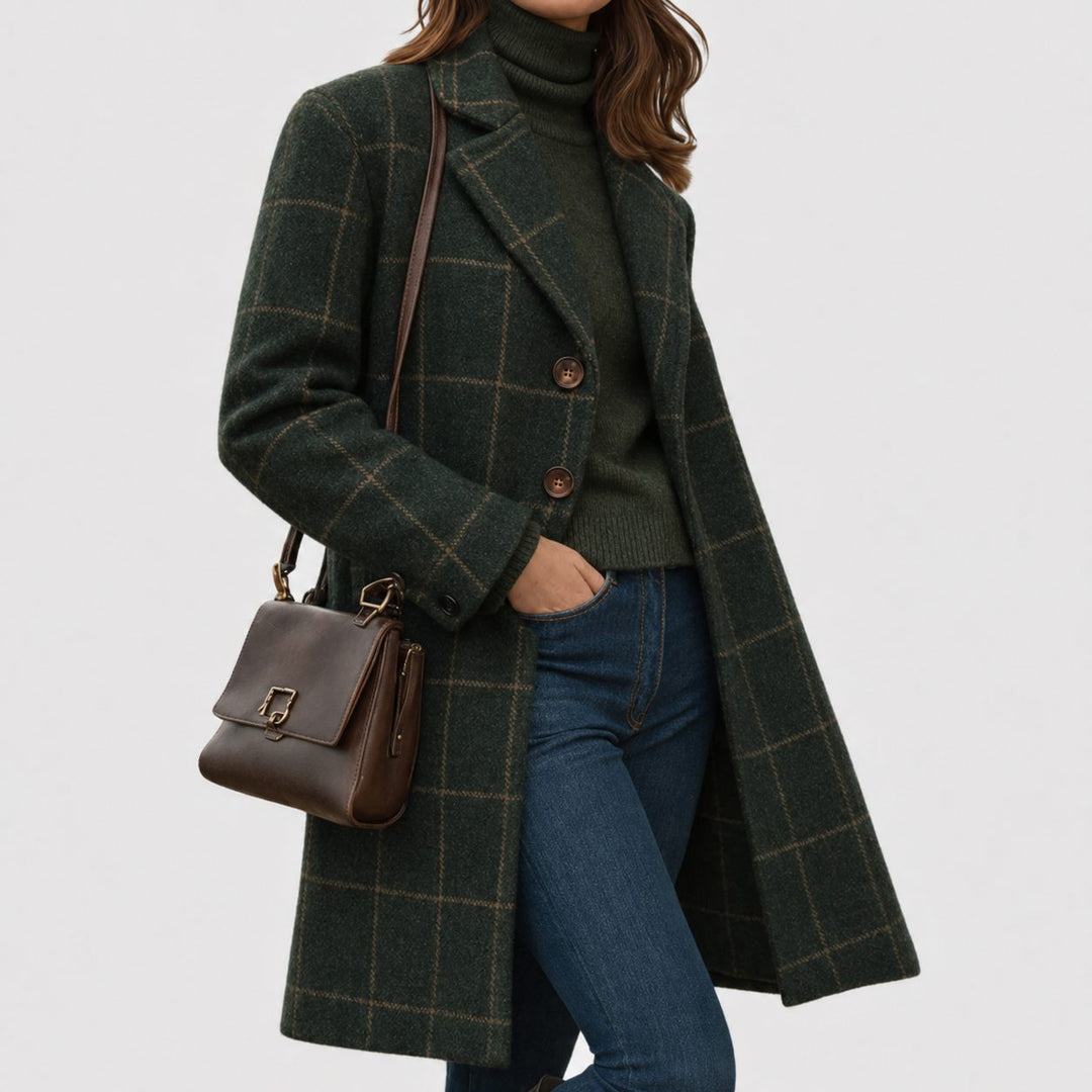 Wool Blend Tailored Long Overcoat for Women