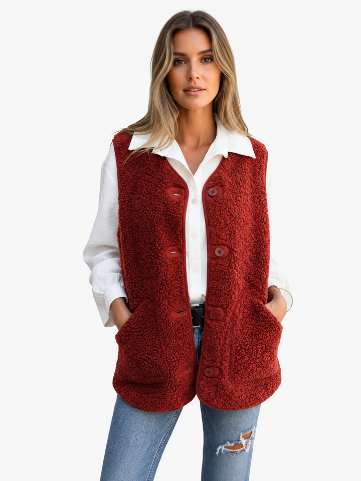 Women's Teddy Plush Button-Up Vest