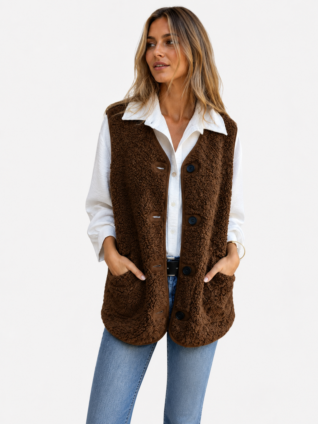 Women's Teddy Plush Button-Up Vest