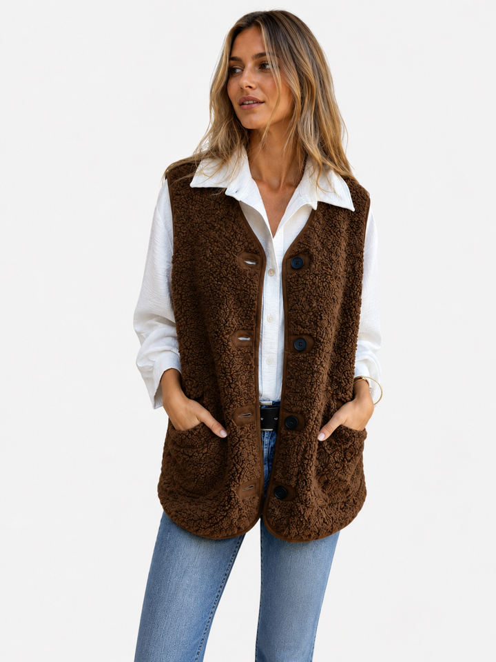 Women's Teddy Plush Button-Up Vest