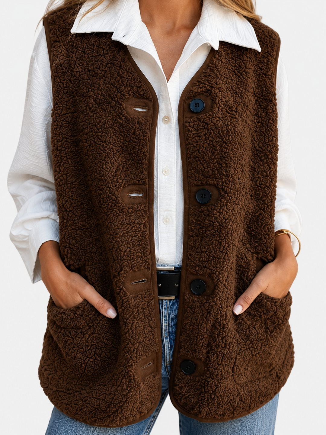 Women's Teddy Plush Button-Up Vest