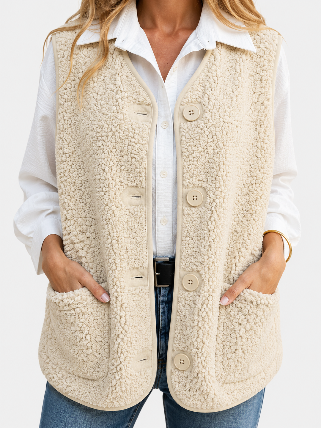 Women's Teddy Plush Button-Up Vest
